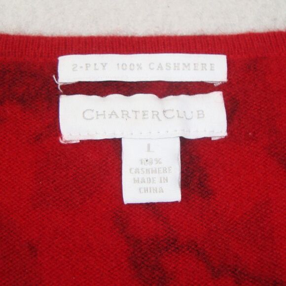 Charter Club 2-Ply Cashmere Red Black Floral V-Neck Sweater Size L - Picture 2 of 6